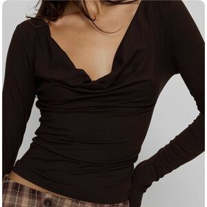 Princess Polly Kammy Long Sleeve Cowl Neck Brown Long Sleeve Top